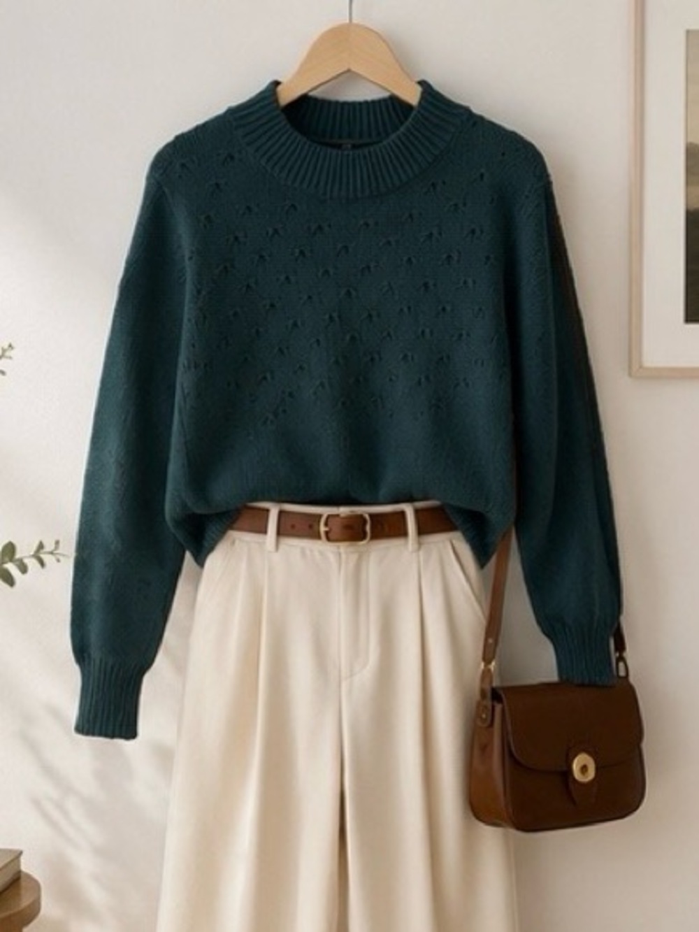 Vintage Teal Cable Knit Sweater – Natural Cotton